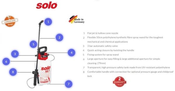 SOLO 461 Pompa A Pressione Manuale 5 Litri, Con Lancia, 3 Bar, Per Giardino, Resistente Ai Raggi UV