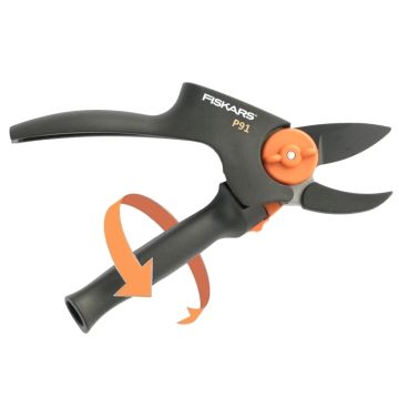 Fiskars P91 Anvil Pruner/Secateur Medium - 111510 (Rotating handle reduces effort)