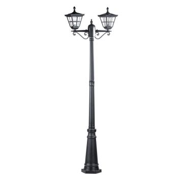 Solar Post Light LED Double lamps Polycrystalline Panel 2m Pole Black TK53574