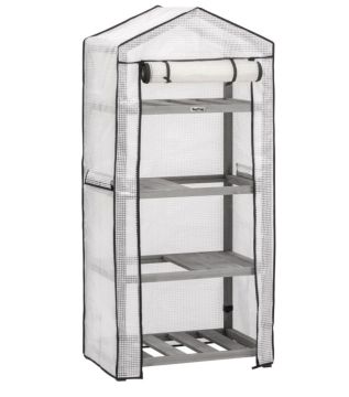VegTrug Wooden Greenhouse Nursery Plant Stand w/ PE cover Grey Wash WGH402GW
