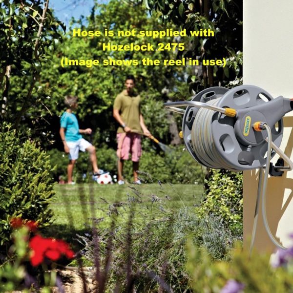 Hozelock 2475r0000 Garden Hose Reel Storage System With Wall Mount Brackets Without Hose