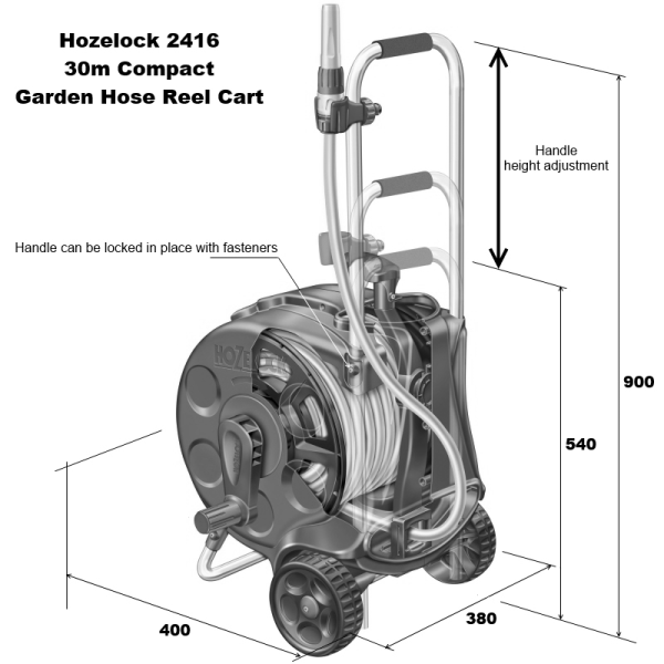 Hozelock 2416 Compact Garden Hose Reel Cart with 30m hose