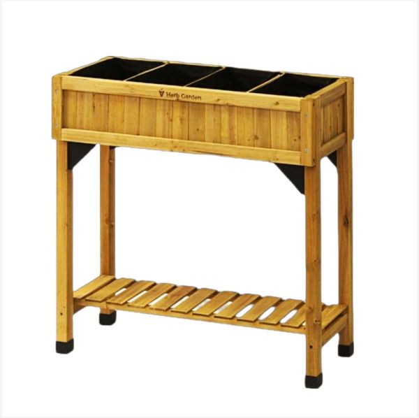 VegTrug Wooden Slimline Garden Herb Raised Planter 4 pockets Natural HGN6009N