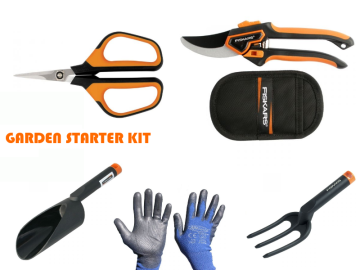 Fiskars Garden Starter Kit - Pruner/Secateur, Snip Shear, Weeder Fork, Soil Scoop - Save 10%