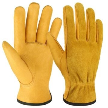 Cowhide leather work garden gloves
